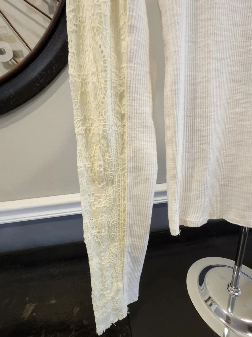 NWT~Free People~FREDDIE~Mock Neck~Long Sleeve~Shirt~Lace Panels~Painted White~SM